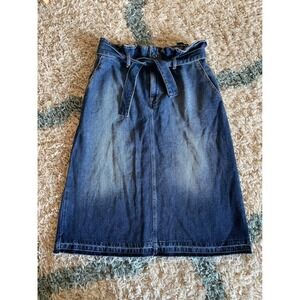 Otto d'Ame Denim‎ Skirt Women's Large Blue Wash Tie Waist Midi Made in Italy
